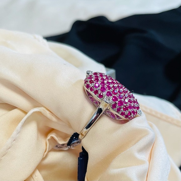 Ruby (natural) and White zircon ring in silver - Picture 3 of 12